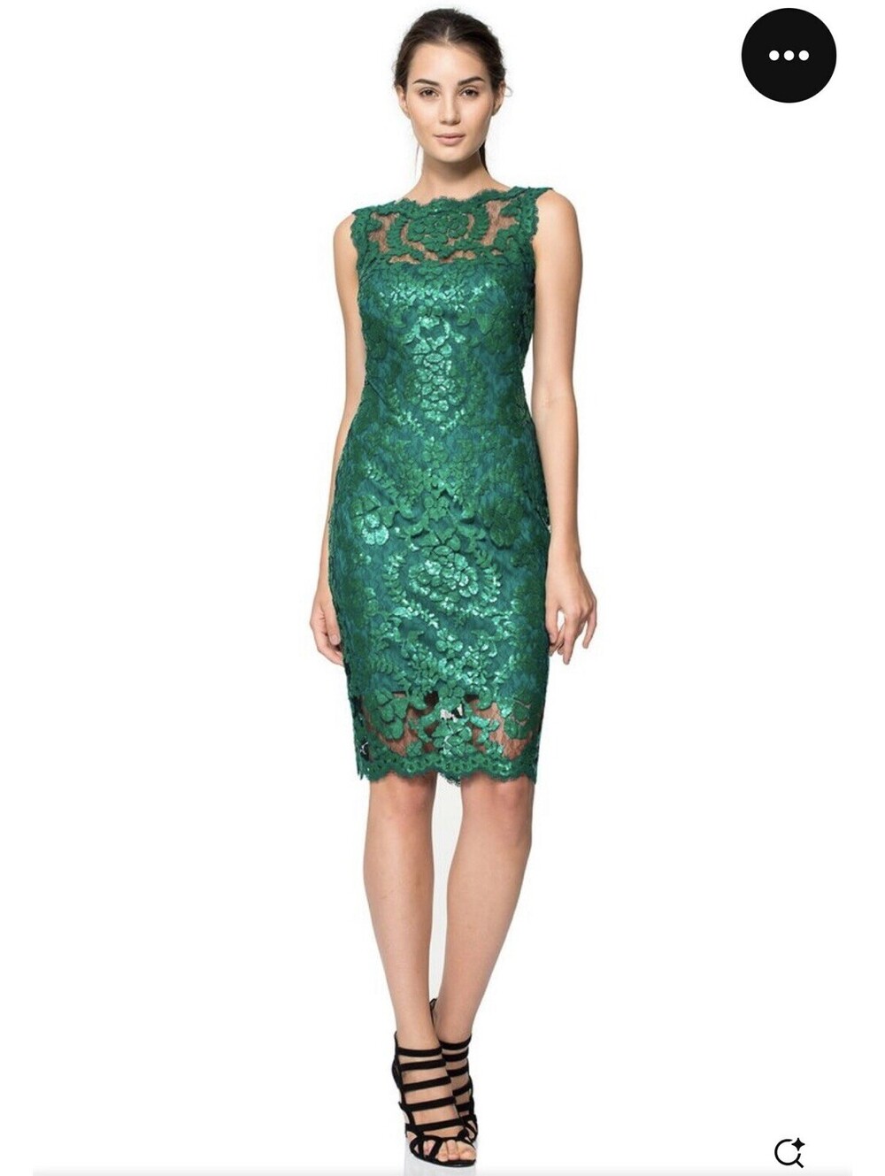 Tadashi Shoji Size 4 Sequin Illusion Lace Emerald Green Black Dress Evening $479